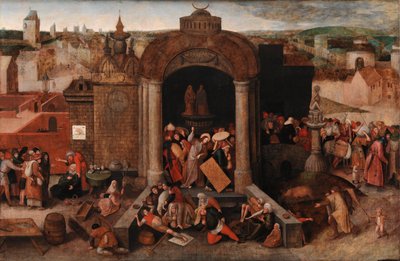 Christus verjaagt de handelaars uit de tempel door Hieronymus Bosch